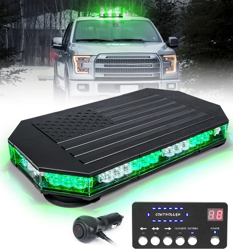 LUMENIX Rooftop Strobe Beacon Lights White Green LED Emergency Flashing Warning Caution Traffic Light Bar for Law Enforcement POV Vehicles Snowplow Trucks - American Flag Pattern | Patented Design - Image 1